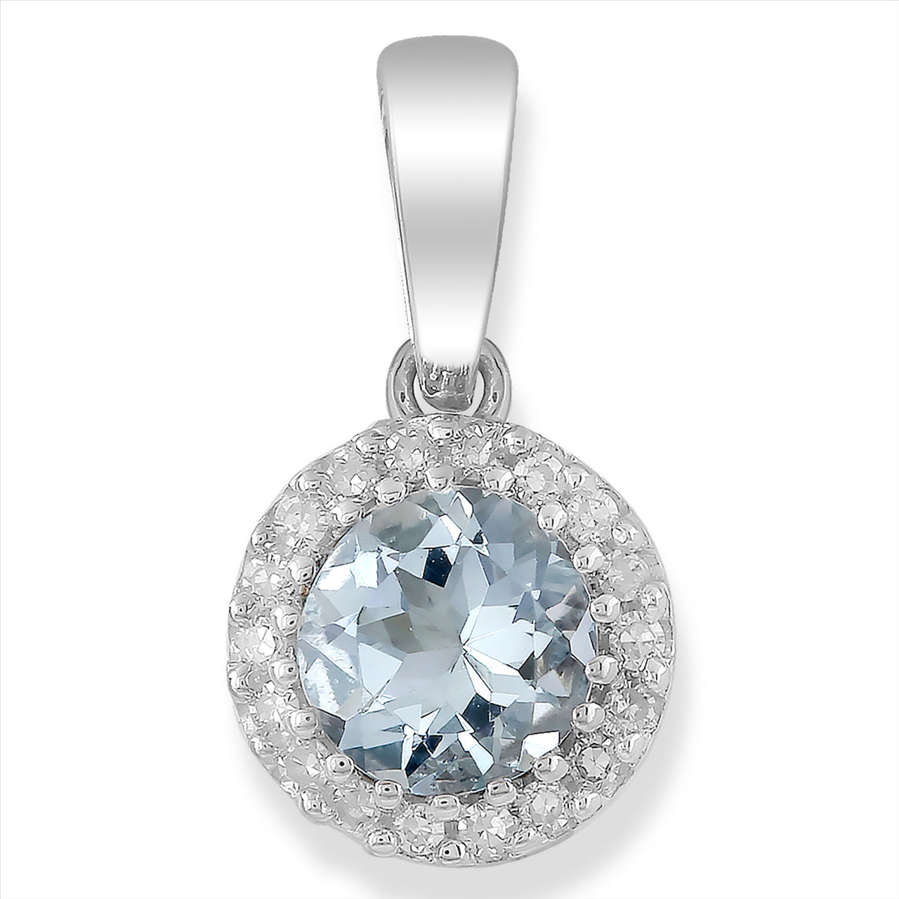 Aquamarine Pendant with 0.03ct Diamonds in 9K White Gold