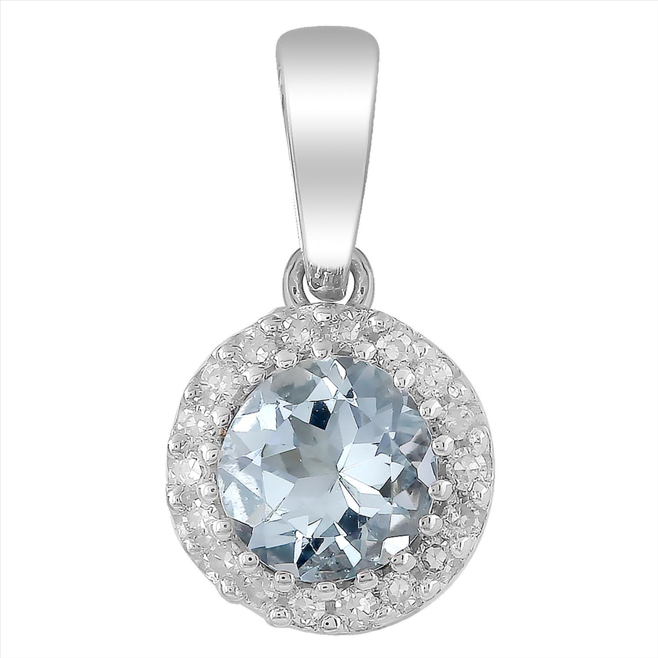 Aquamarine Pendant with 0.03ct Diamonds in 9K White Gold