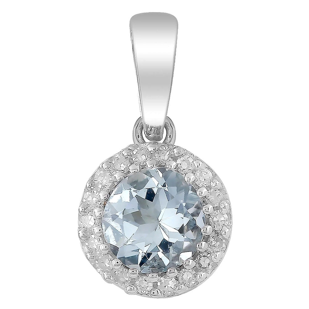 Aquamarine Pendant with 0.03ct Diamonds in 9K White Gold