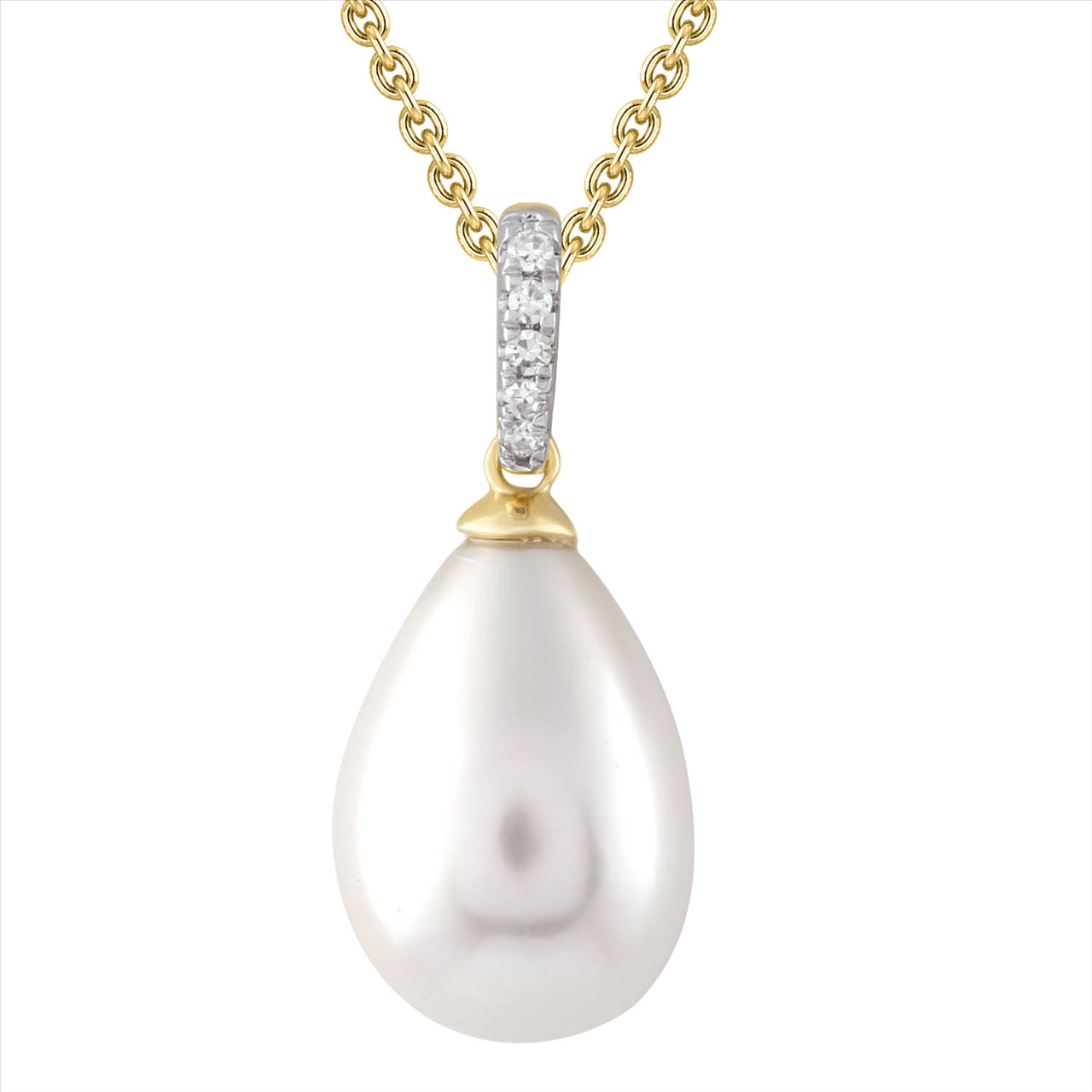 Diamond Pearl Necklace with 0.02ct Diamonds in 9K Yellow Gold