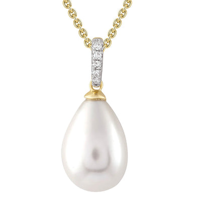 Diamond Pearl Necklace with 0.02ct Diamonds in 9K Yellow Gold