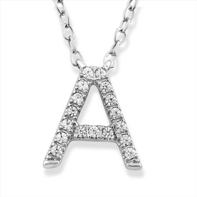 Initial 'A' Necklace with 0.06ct Diamonds in 9K White Gold