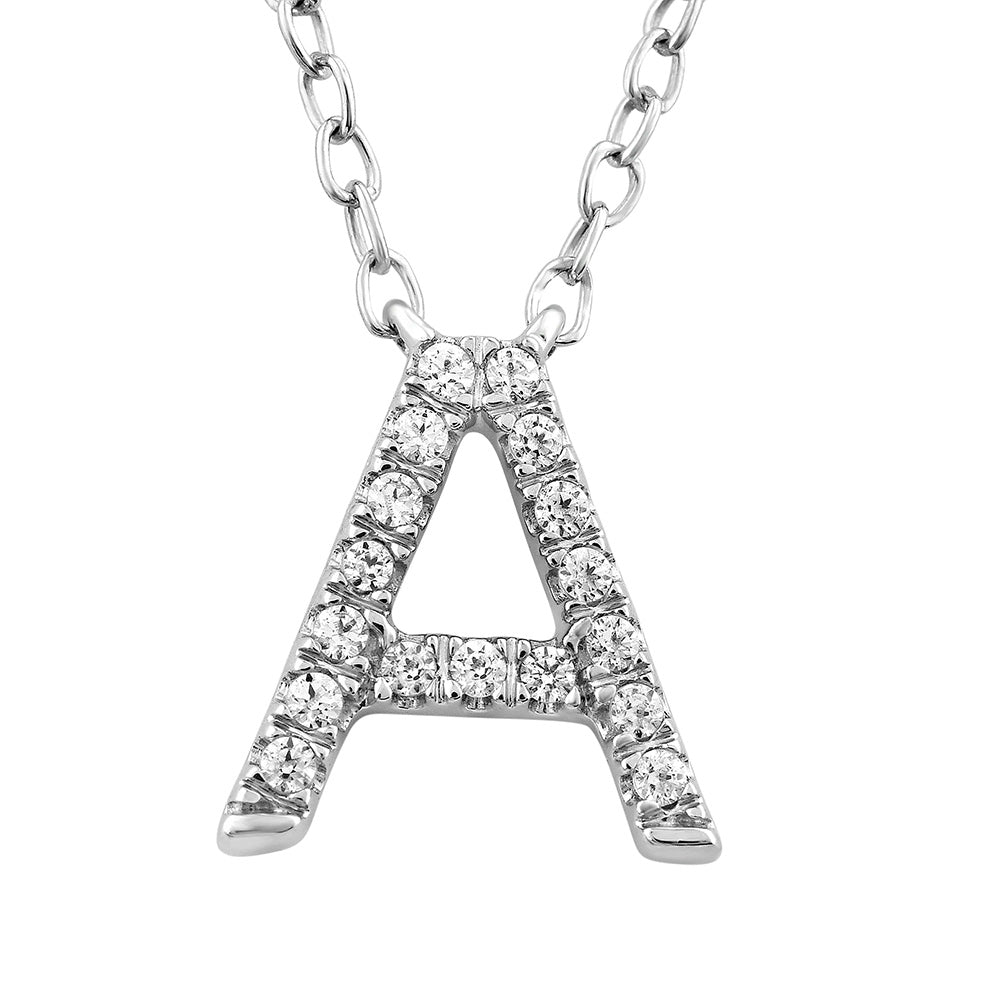 Initial 'A' Necklace with 0.06ct Diamonds in 9K White Gold