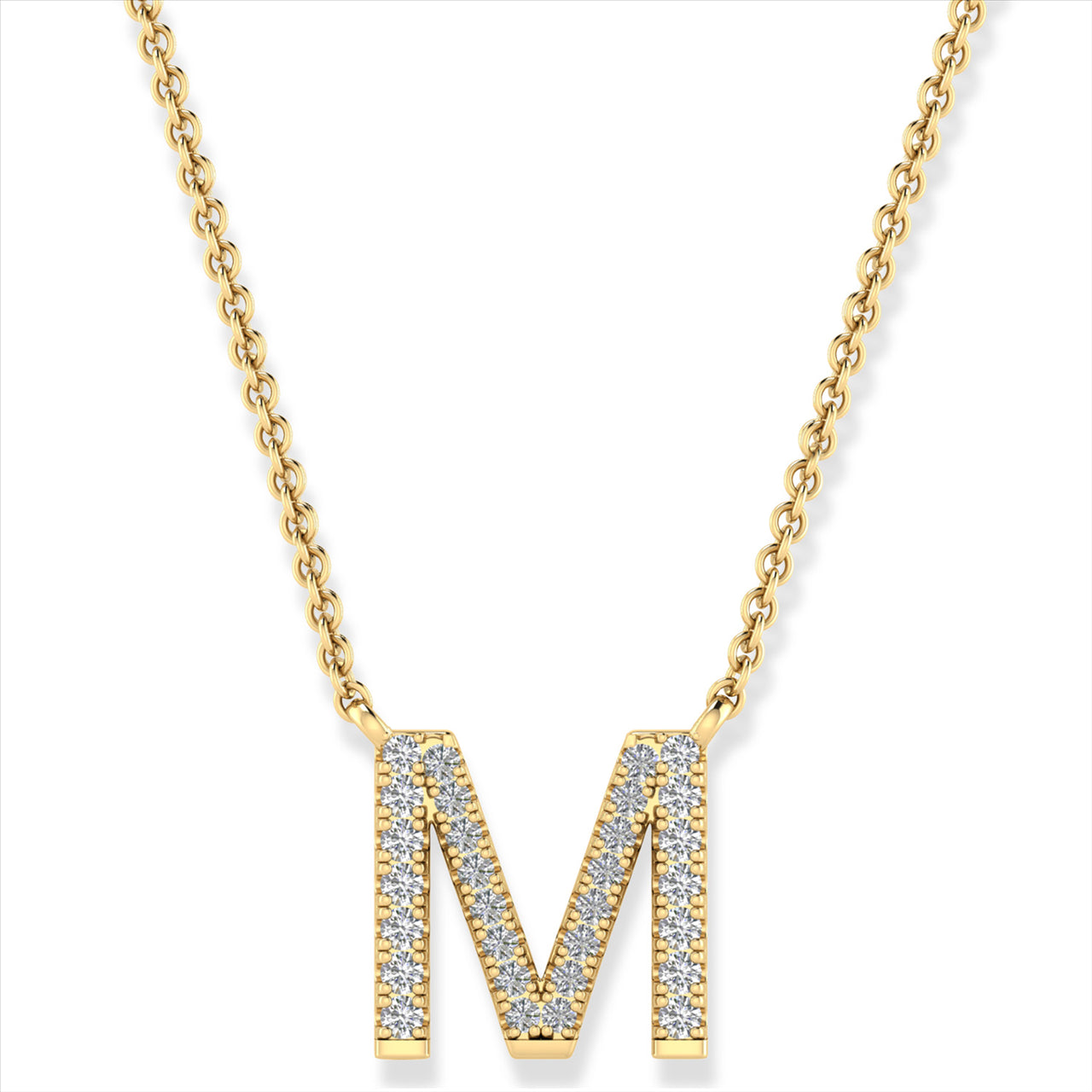 Initial 'M' Necklace with 0.09ct Diamonds in 9K Yellow Gold