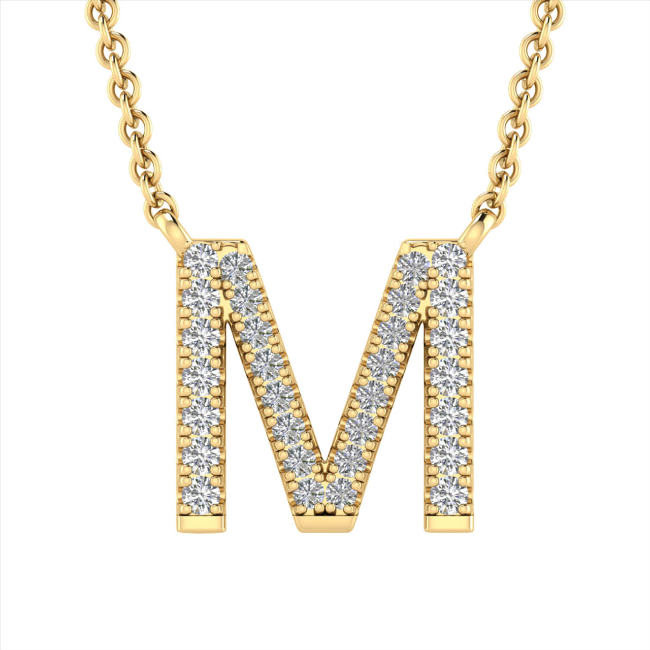 Initial 'M' Necklace with 0.09ct Diamonds in 9K Yellow Gold