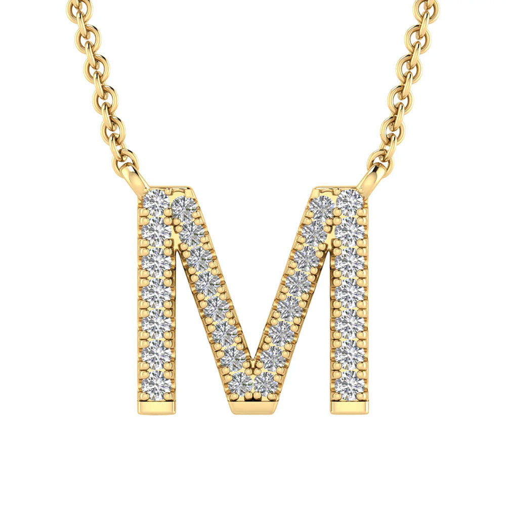 Initial 'M' Necklace with 0.09ct Diamonds in 9K Yellow Gold