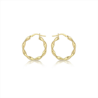 9K Yellow Gold 22.5mm Twist Hoop Creole Earrings