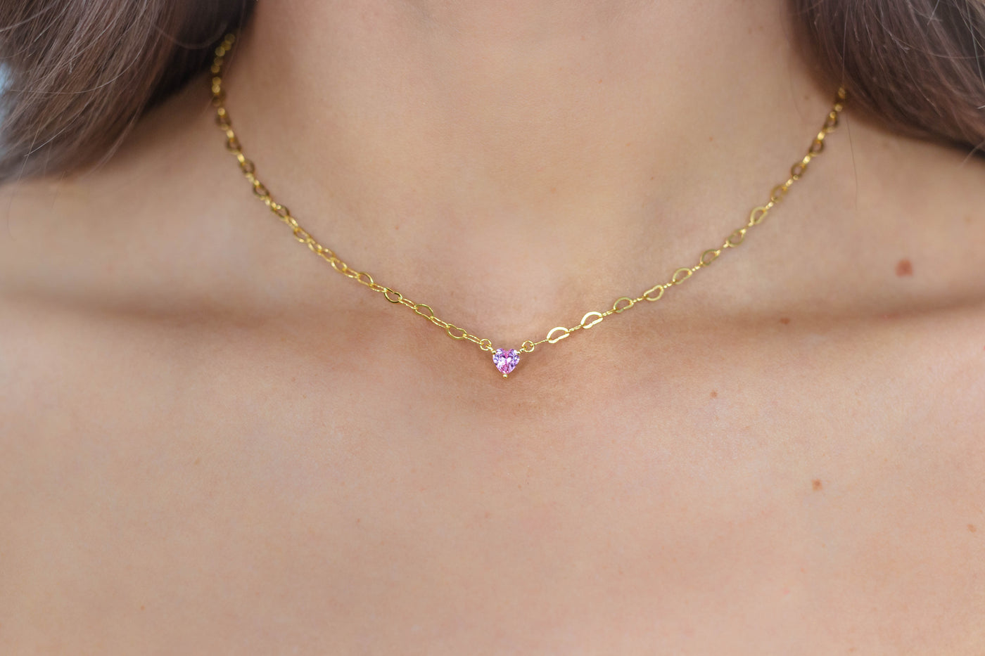 SWEETHEART HEART CHAIN NECKLACE PINK GOLD