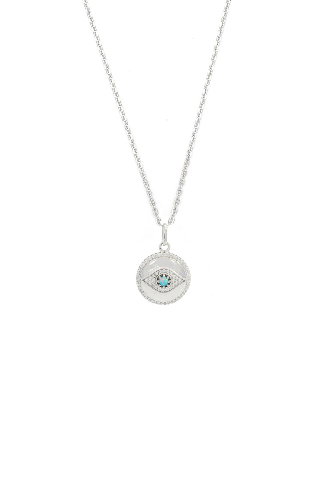 OPAL GLOW BLUE CREATED OPAL EVIL EYE MEDALION SILVER