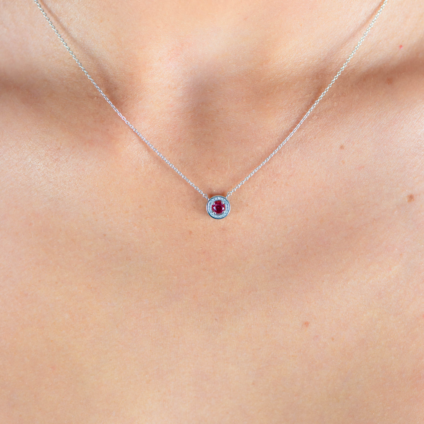 MILESTONE RUBY HALO PENDANT IN SILVER