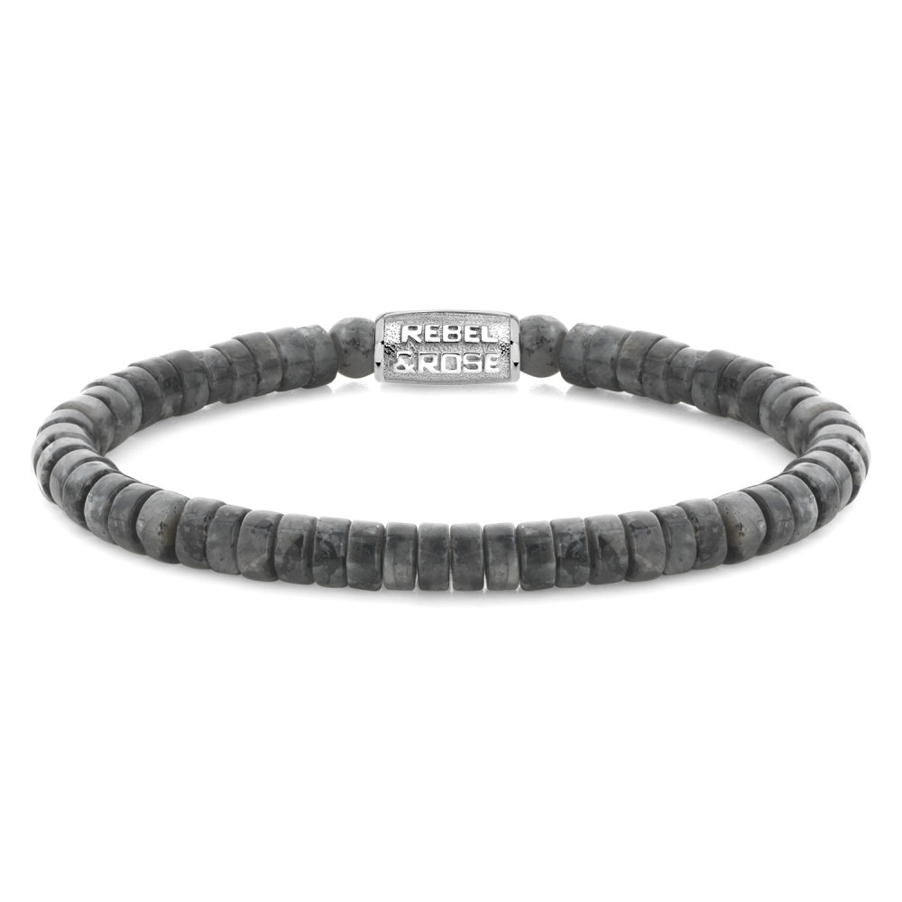 Rebel and Rose Slices - Larvakite Dark Grey 6mm Bracelet