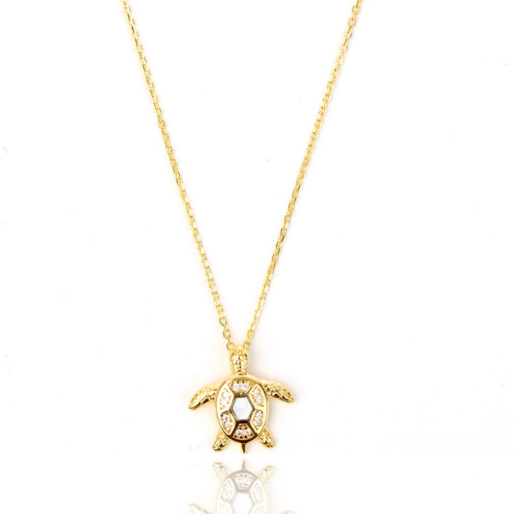 OCEANS SEA TURTLE MOTHER OF PEARL NECKLACE GOLD