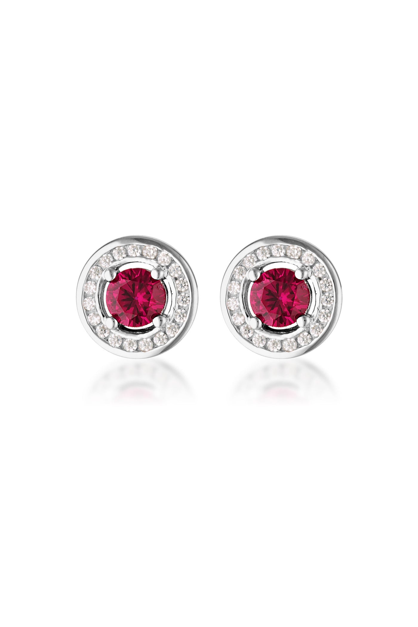 MILESTONE RUBY HALO EARRINGS IN SILVER