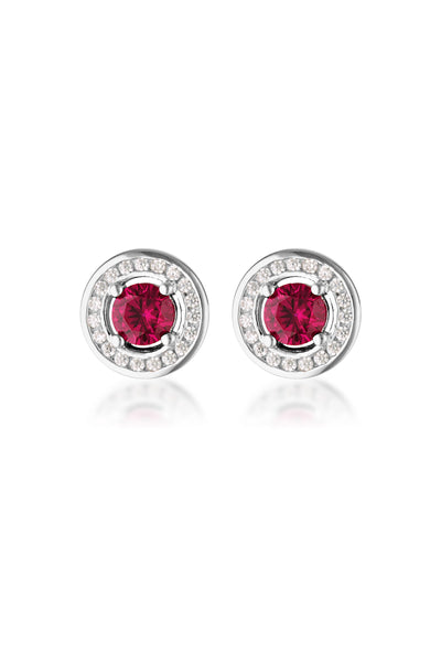 MILESTONE RUBY HALO EARRINGS IN SILVER
