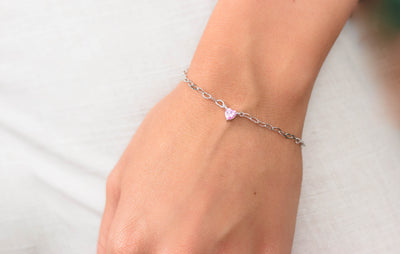 SWEETHEART HEART CHAIN BRACELET PINK SILVER