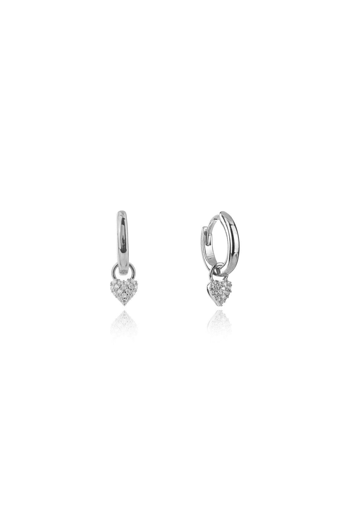 SWEETHEART SPARKLY HEART MINI DROP HOOPS SILVER