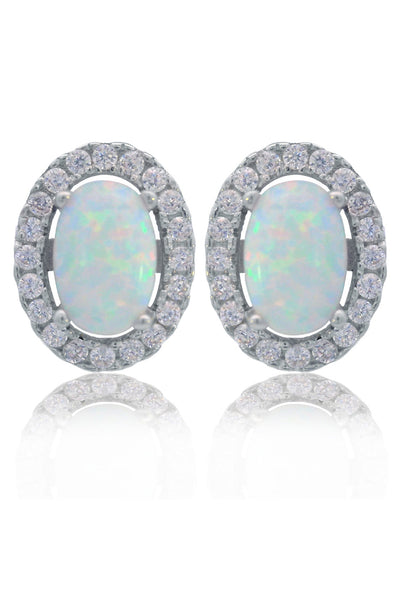 OPAL GLOW BLACKWATTLE WHITE CREATED OPAL EARRINGS SILVER